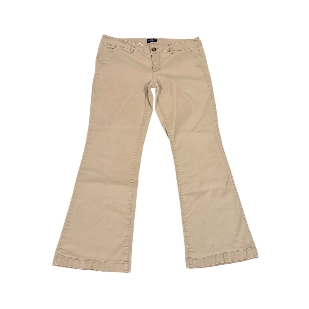 Y2K American Eagle Low Rise Bootcut Khaki Chino Pants Size 14S Kick Boot Stretch